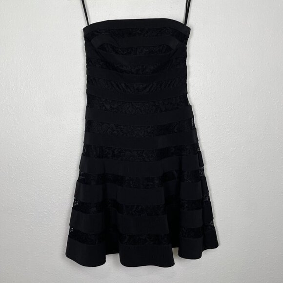 White House Black Market Strapless Lace Striped Bandage Fit and Flare Dress Sz.4 - Picture 2 of 11